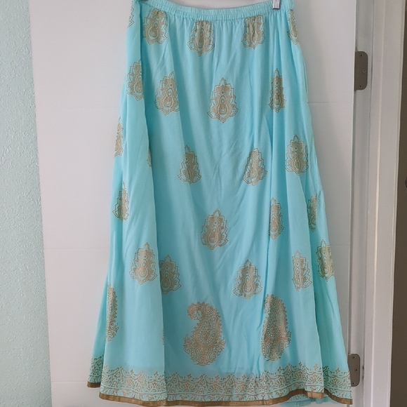 Soft Surroundings lined lightweight maxi boho turquoise and Gold Women's Skirt - Picture 1 of 6